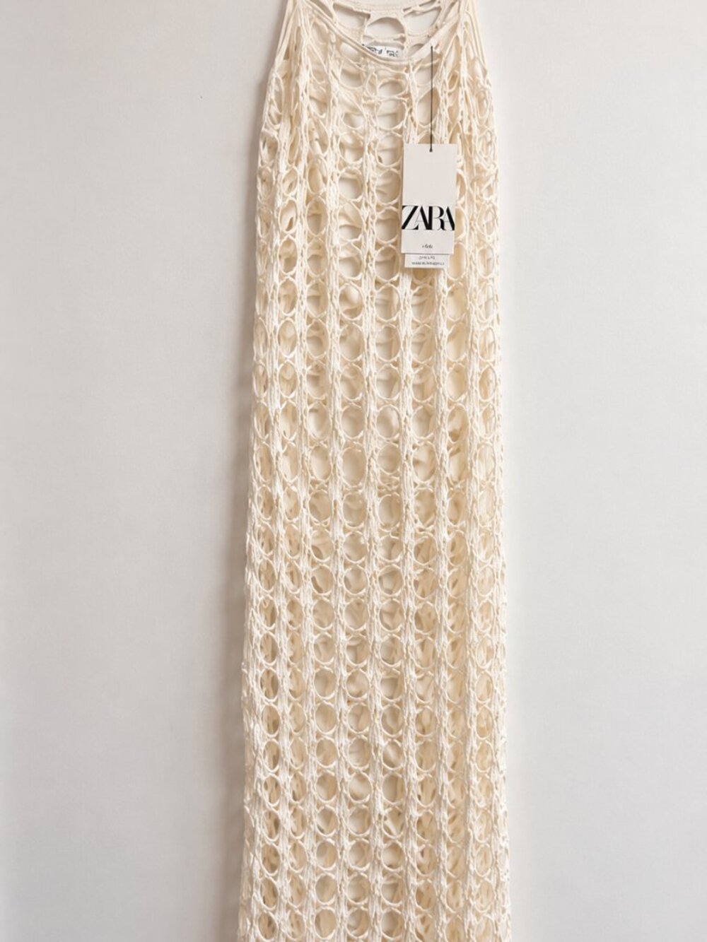 #183 Zara Crochet Maxi Dress Ivory Open Knit Size s - Picture 2 of 5